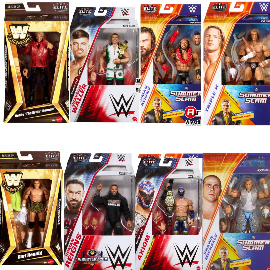 Mô hình WWE Elite và SummerSlam :Roman Reigns, Triple H, Shawn Michaels và Charlotte Flair, Waller, 