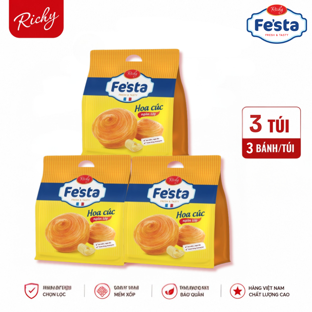 [SVIP] Combo 3 túi bánh mì hoa cúc ngàn lớp Festa Richy - Date 30 ngày [3 bánh/túi]