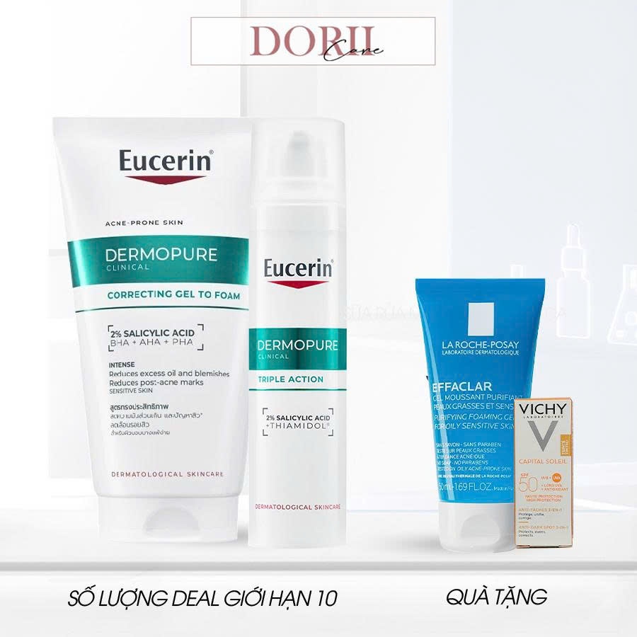 Gel Rửa Mặt Eucerin Cho Da Mụn Dermopure Clinical 3X 150m& Tinh chất Giảm Thâm Mụn Anti-Acne Mark 40