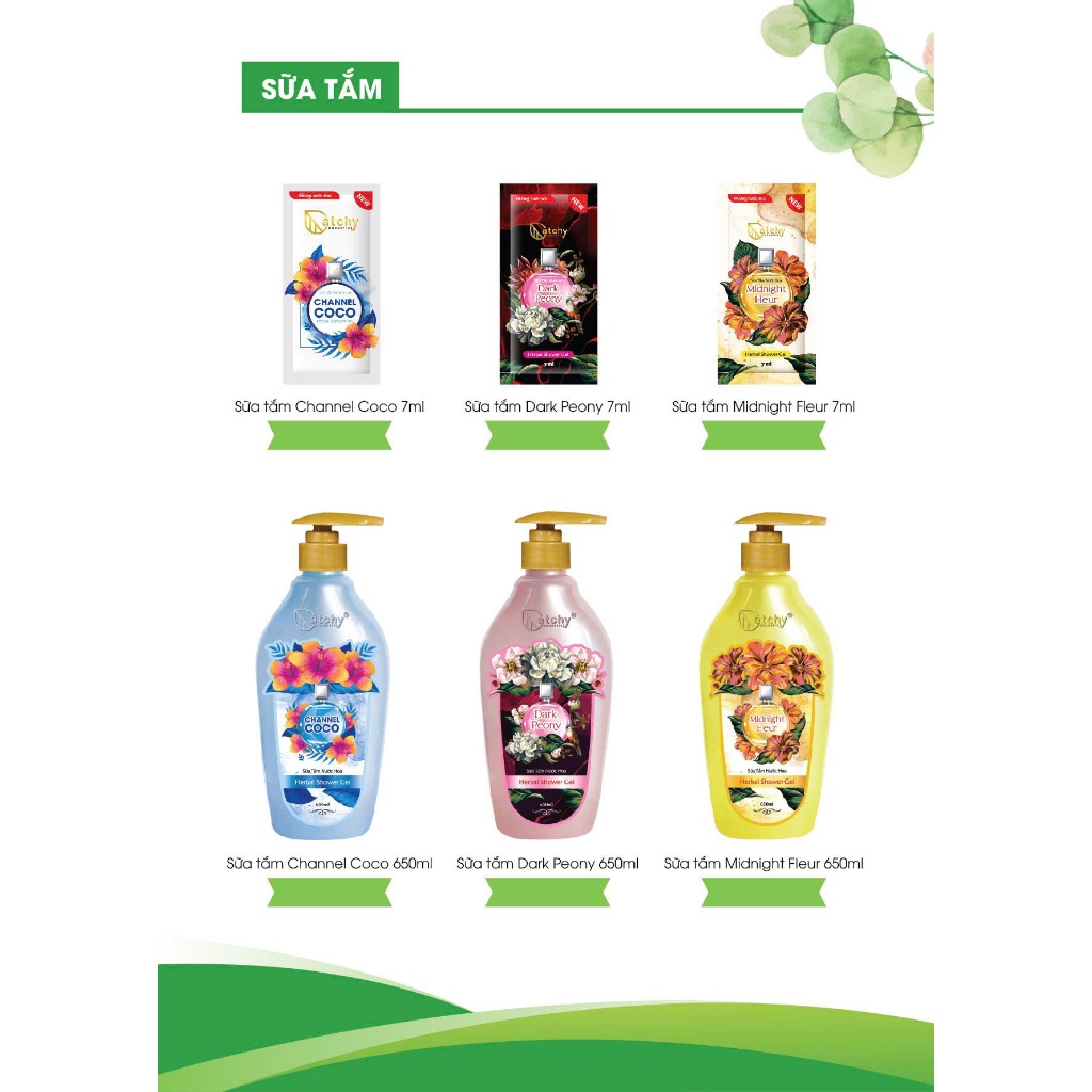 Sữa tắm nước hoa hương Channel COCO, hương Goodgirl, hương Lancome ( Chai 650 ML & Gói 7 ML)