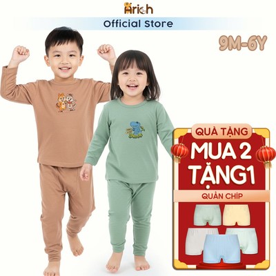 Bộ dài tay cài vai ASBABY vải petit cotton rayon in hình cho bé trai,gái 9 tháng-6 tuổi