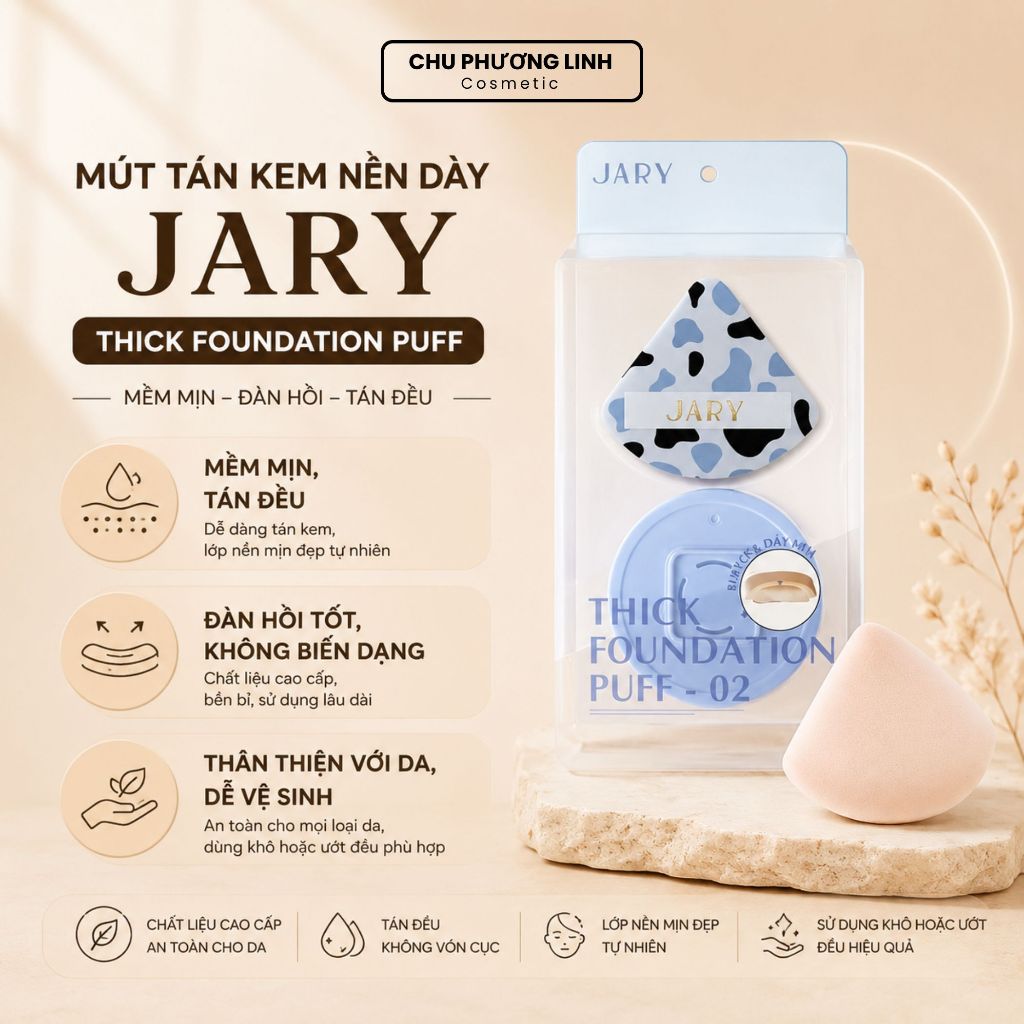 MÚT TÁN KEM NỀN DÀY JARY THICK FOUNDATION PUFF_01_ HÌNH TAM GIÁC MP1641