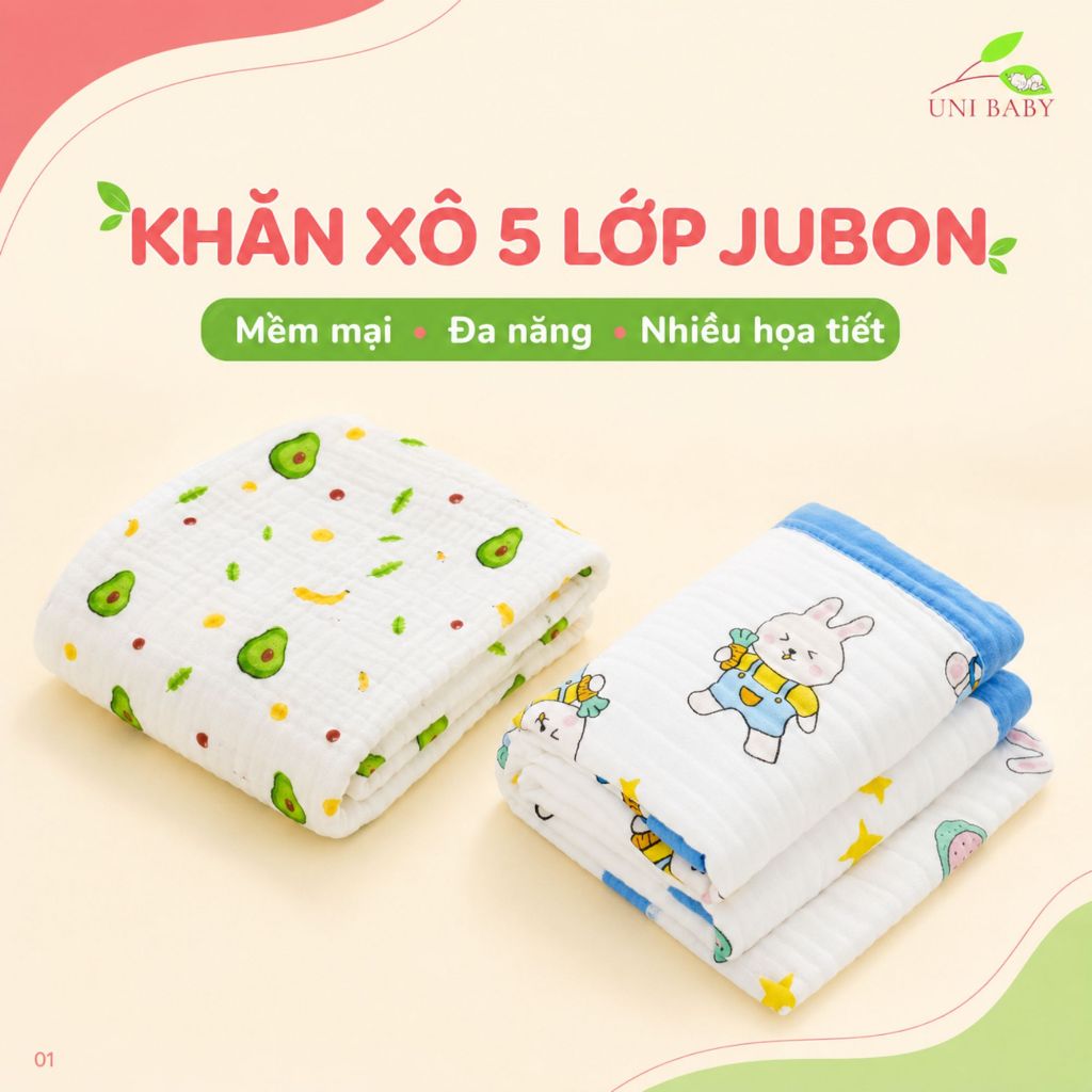 Khăn tắm xô 5 lớp Jubon cho bé sơ sinh, khăn quấn, khăn ủ, chăn đắp cotton mềm…