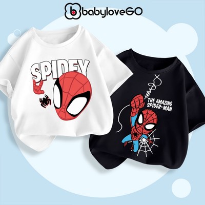 Áo thun cho bé BabyloveGO BST Marvel áo phông cộc tay cổ tròn in hình Siêu anh hùng Spider Man