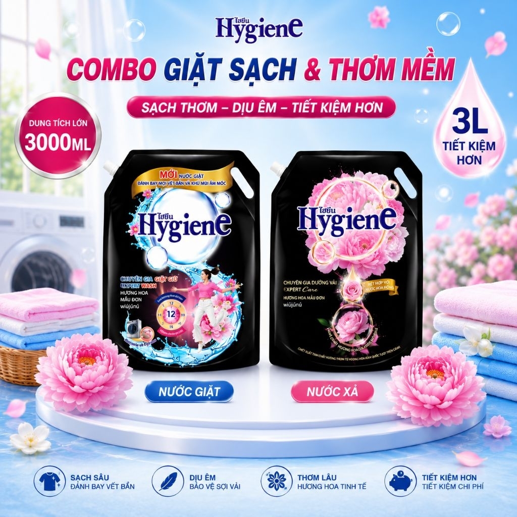 Combo Nước Giặt Hygiene 3L và Nước Xả Vải Hygiene 3L