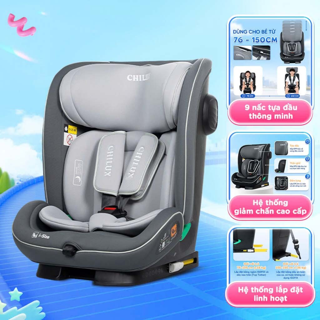 Ghế ngồi ô tô cho bé Chilux P004 - Đạt chuẩn I-size an toàn, hệ thống giảm chấn cao