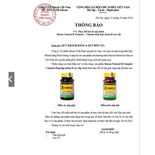 Viên uống hỗ trợ stress, căng thẳng, lo lắng, mệt mỏi, suy nhược Mason Natural B-Complex 100 viên