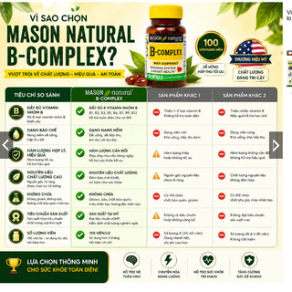 Viên uống hỗ trợ stress, căng thẳng, lo lắng, mệt mỏi, suy nhược Mason Natural B-Complex 100 viên