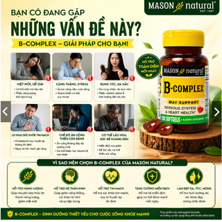 Viên uống hỗ trợ stress, căng thẳng, lo lắng, mệt mỏi, suy nhược Mason Natural B-Complex 100 viên
