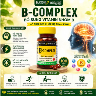 Viên uống hỗ trợ stress, căng thẳng, lo lắng, mệt mỏi, suy nhược Mason Natural B-Complex 100 viên