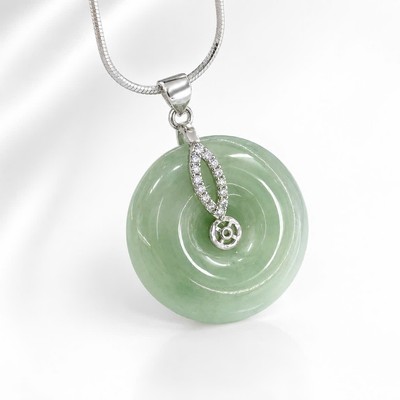 Mặt Dây Chuyền Điếu Bình An Cẩm Thạch Type A Nếp Băng (Tặng Kèm Dây Titan) - Ngọc Trai Trường Thịnh