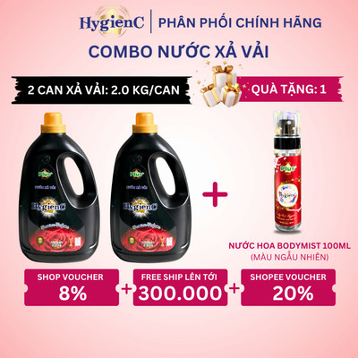 Combo 2 Can Nước Xả Vải Đậm Đặc Hygienc Plus 2.0 Kg/Can - Hương Nước Hoa Cao Cấp