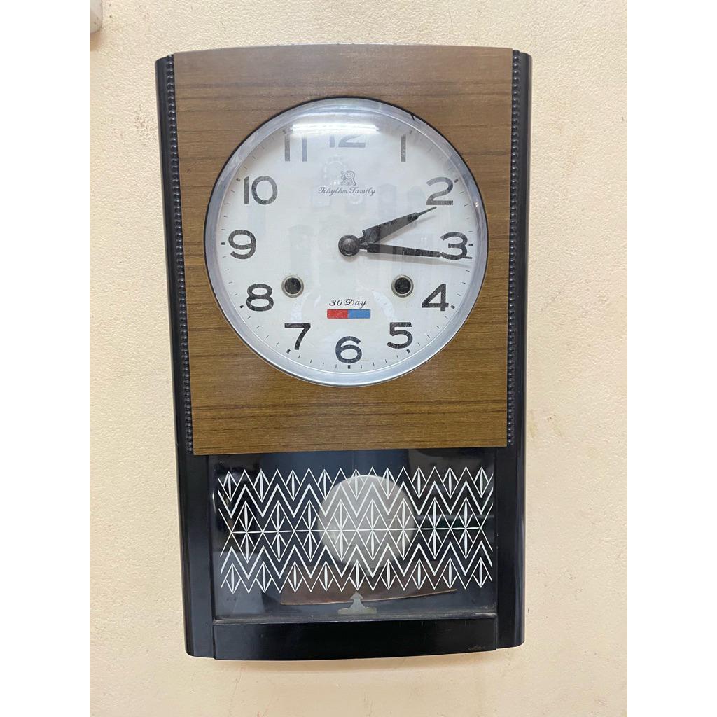 Sưu Tầm Đồng Hồ Treo Tường Cơ Cót Rhythm 30 Ngày Nhật Bản - Mặt Vân Gỗ Cổ Điển, hang cổ japan, thươn