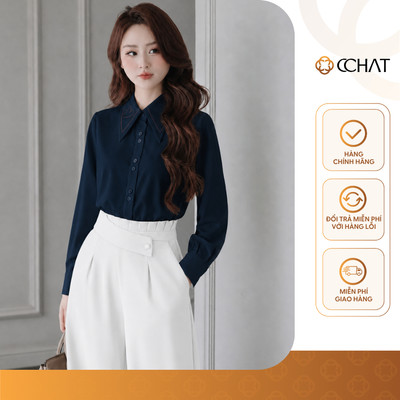 Áo Sơ Mi Nữ 𝐂𝐂𝐇𝐀𝐓 Dáng Suông Eirly Cổ Thêu Nổi Trang Trí Chất Liệu Chống Nhăn 16FDT9145ST