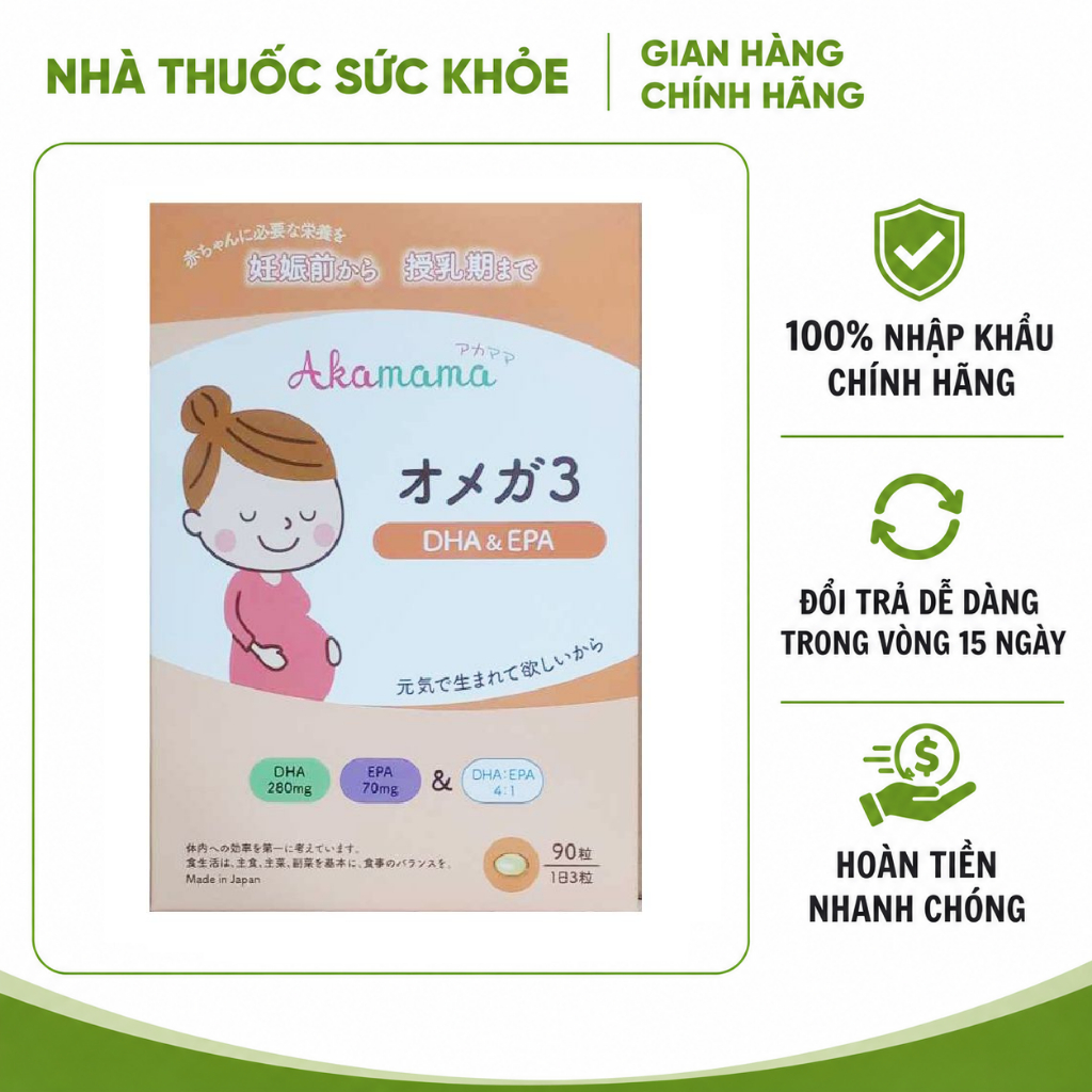 (Nhập chính hãng - Đủ VAT) Viên uống DHA & EPA Akamama cho Bà Bầu - Tăng Cường Sức Khỏe Mẹ và Phát T