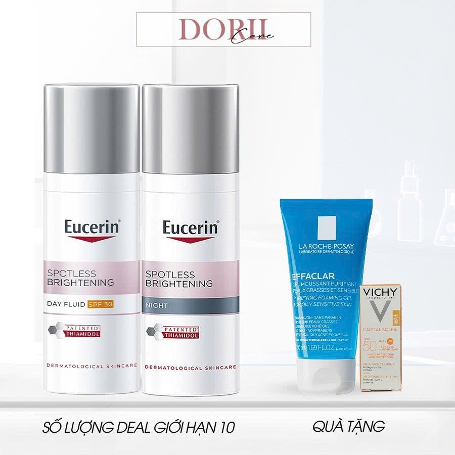 Combo Kem Dưỡng Eucerin Brightening Spotless Day & Night 50ml  Dưỡng Sáng Da, Hỗ Trợ Mờ Thâm Nám tặn