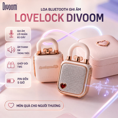 Loa Bluetooth Divoom Lovelock Pink công suất 5W kiểu dáng dễ thương, nhỏ gọn xinh xắn, tính năng record, ghép nối TWS