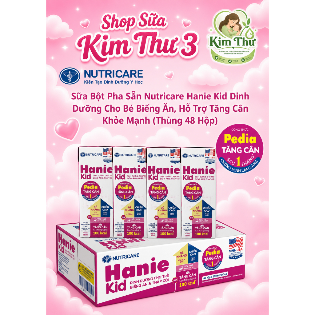 Sữa Pha Sẵn Hanie Kid 110ml Nutricare Chính Hãng Cho Bé - Thùng 48 Hộp