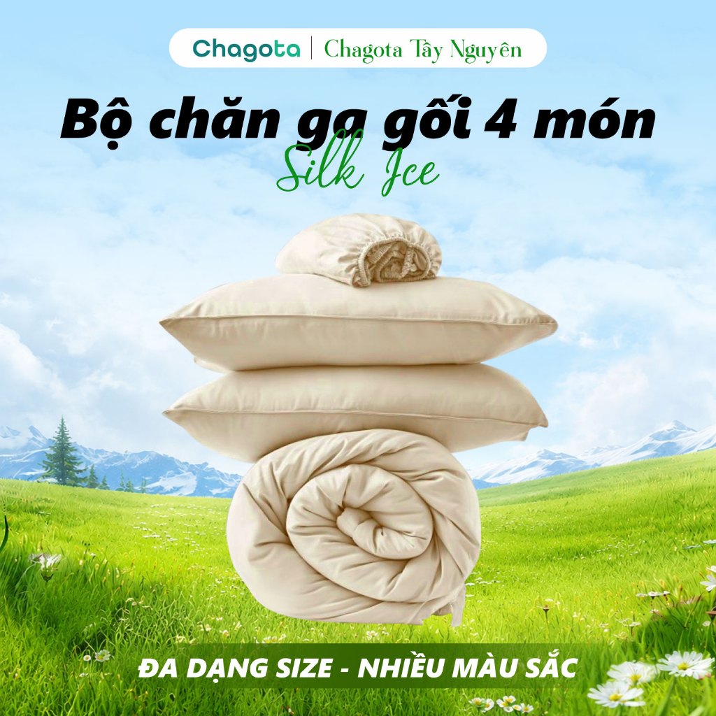 Bộ Chăn Ga Gối Lụa Silk Ice, Công Nghệ Mát Siêu Mịn, Nằm Thoải Mái, Đa Dạng Mùa 1mx2m Đến 2mx2m2