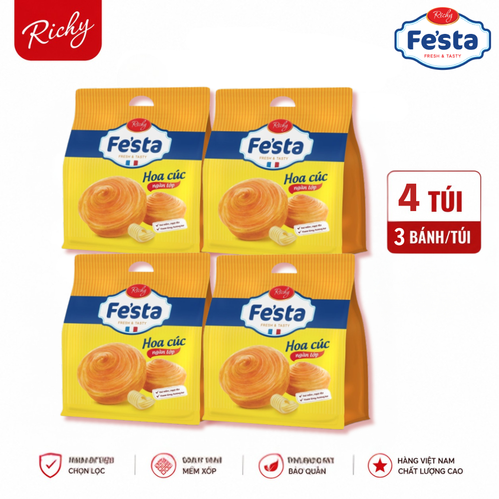 [SVIP] Combo 4 Túi Bánh Tươi Festa Hoa Cúc Ngàn Lớp Vị Nguyên Bản Bơ Trứng Sữa (3 bánh/túi) - HSD 35