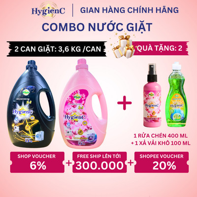 ComBo 2 Can Nước Giặt Đậm Đặc HygienC Plus 3,6Kg/ Can - Hương Nước Hoa (6 Mùi), Làm Sạch Vết Bẩn