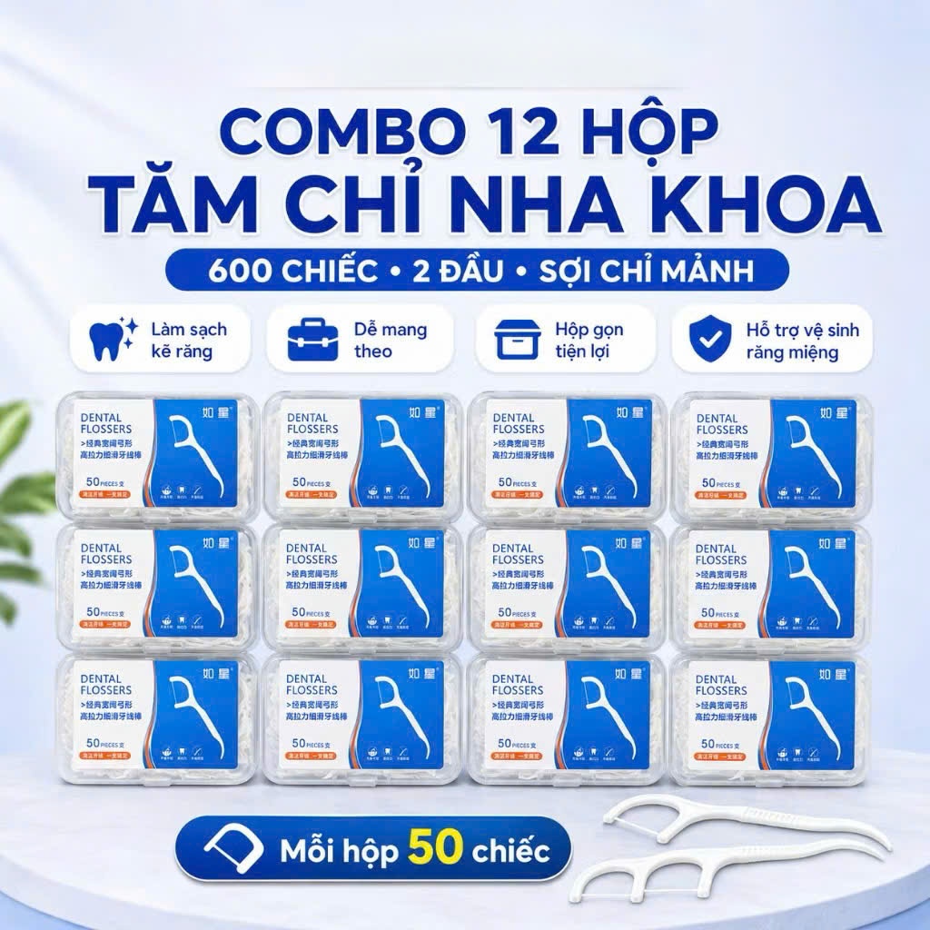 Combo 12 Hộp 600 Chiếc Tăm Chỉ Nha Khoa 2 Đầu Sợi Chỉ Mảnh, Tăm Chỉ Nha Khoa…