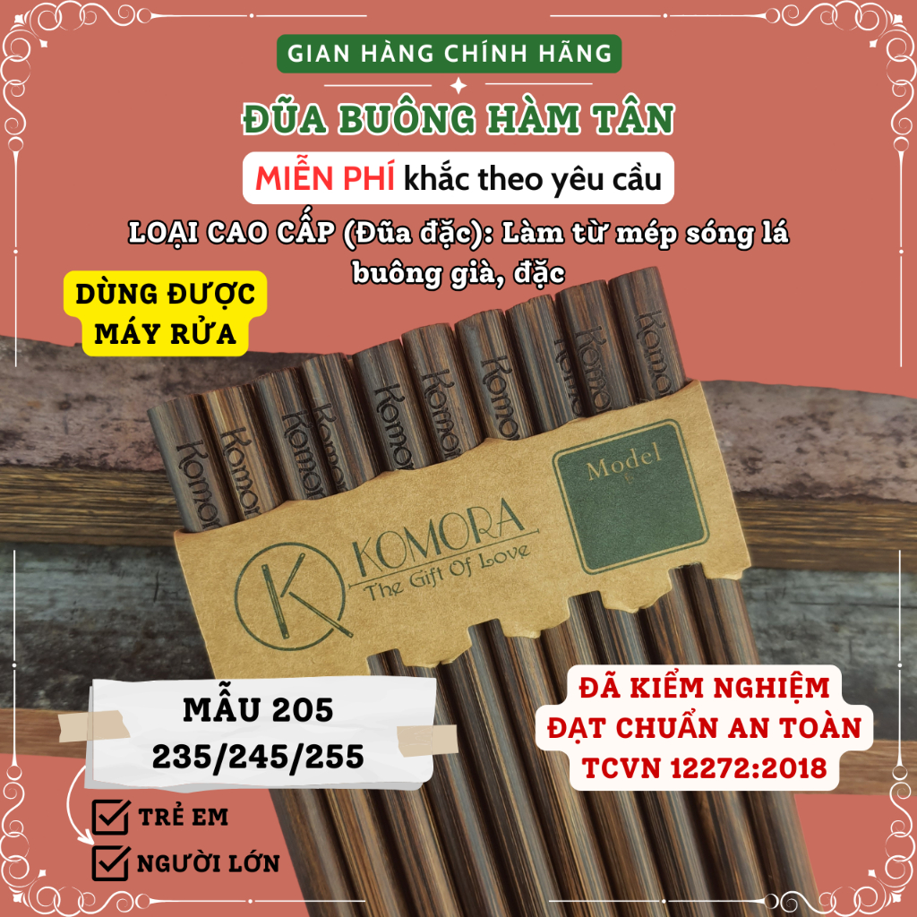 [Miễn Phí Khắc Theo Yêu Cầu] [Vỉ 5 Đôi] Đũa Buông Hàm Tân KOMORA, Không Ẩm Mốc An, Toàn Sức Khỏe
