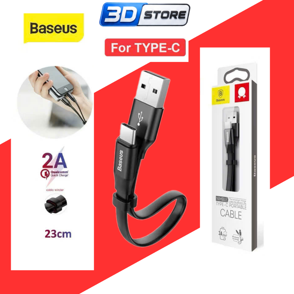 Cáp ngắn BASEUS TYPE -C to USB dùng Pin dự phòng 23Cm Chống rối Siêu bền sạc nhanh Quick Charge Andr