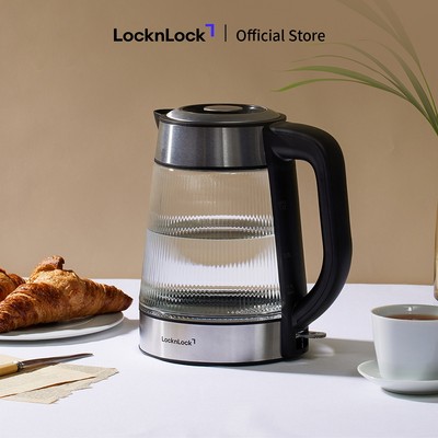 Ấm đun siêu tốc bằng thủy tinh LocknLock Glass Electric Kettle 1.8L có đèn led và lưới lọc EJK256BLK