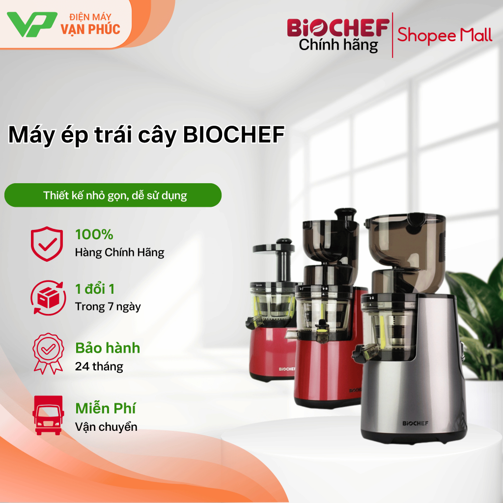 Máy Ép Trái Cây BioChef 555 - Đỏ, Bạc | Dung Tích 500ml | Kích Thước 15x40x21cm | Xuất Xứ Australia