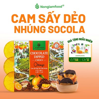 Cam Sấy Dẻo Phủ Socola NONGLAMFOOD Hàng Loại 1 Chuẩn Xuất Khẩu Vị Cam Kết Hợp Socola Đen Hộp 145g