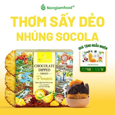Thơm Sấy Dẻo Phủ Socola NÔNG LÂM FOOD Dẻo Mềm, Thơm Ngon, Trái Cây Sấy Đồ Ăn Vặt Văn Phòng Hộp 145g