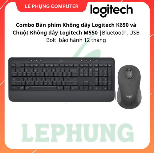 Combo Bàn phím Không dây Logitech K650 và Chuột Không dây Logitech M550 |Bluetooth, USB Bolt  bảo hà