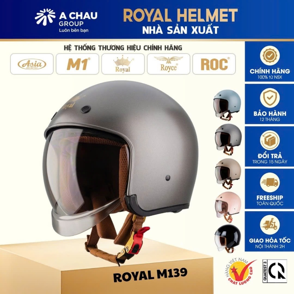 Mũ Bảo Hiểm 3/4 Royal M139 Kính Âm Thời Trang, Nam Nữ Đi Xe Máy Chính Hãng, An Toàn, Chắc Chắn