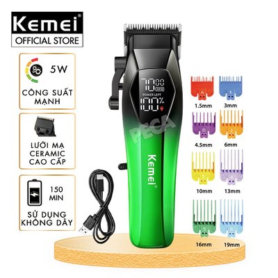 Tông đơ cắt tóc chuyên nghiệp Kemei KM-1371 công suất mạnh 5W lưỡi mạ ceramic cao cấp, màn hình LCD - Chính hãng