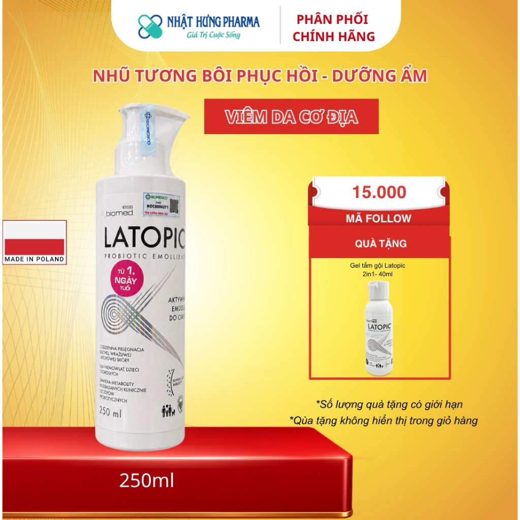 Nhũ Tương Dưỡng Ẩm LATOPIC PROBIOTIC EMOLLIENT ACTIVE BODY EMULSION dưỡng ẩm toàn thân, làm dịu da, 