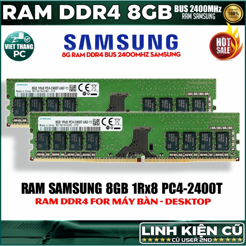 Ram Máy Tính Samsung 8GB DDR4 Bus 2400MHz Cũ qua sử dụng chạy Main H110, H310 ... ( Cũ - 2nd )