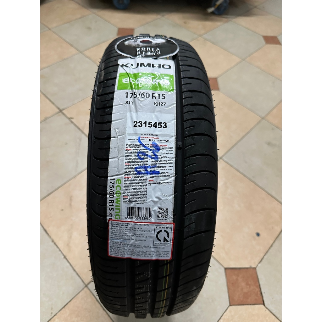 LỐP 175/60R15 KH27 KUMHO date 26 cho xe Hyundai Grand i10, Kia Morning một số phiên bản