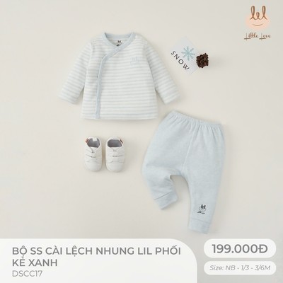 Bộ cài lệch sơ sinh nhung LIL phối kẻ xanh dành cho bé Lil Little Love (DSCC17)