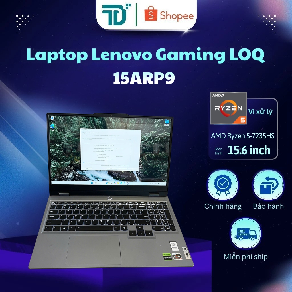 Laptop Lenovo Gaming LOQ 15ARP9 R5-7235HS/16GB/1TB/15.6FHD/RTX3050 6GB/W11 Xám