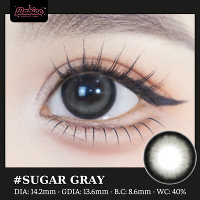 Lens mắt Sugar Gray màu xám viền đậm long lanh - size vừa, thương hiệu Babiee, hsd 12 tháng