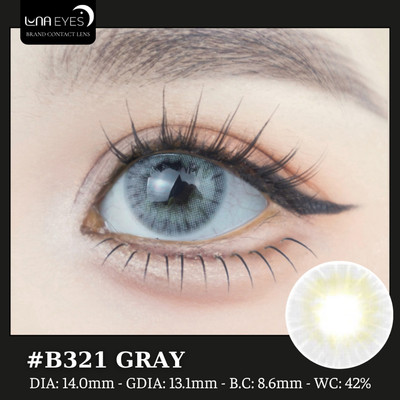 [SALE] Lens mắt B321 Gray màu xám vàng vân tia không viền nổi bật, size nhỏ - thương hiệu LUNA EYES