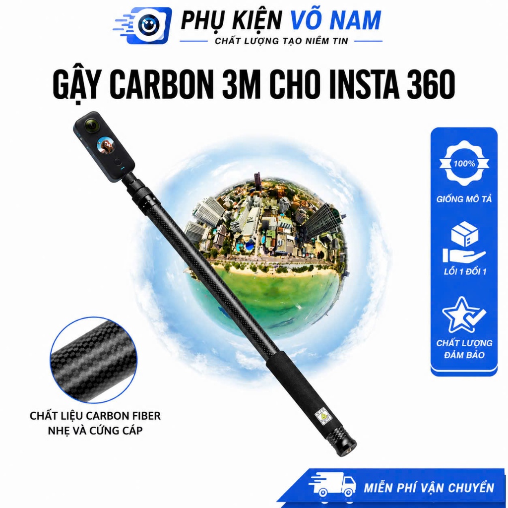 gậy 3m carbon instar 360 x  2 3 4 5 6 chất và nhẹ gây 3m