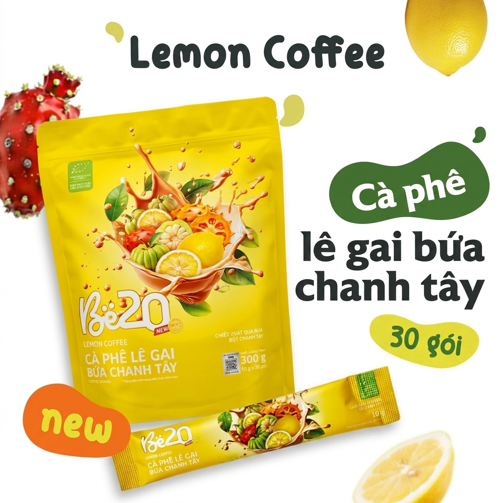 Cà phê chanh tây lemon coffee Be20 Chanh tây, bứa, mâm xôi