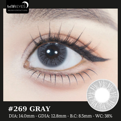 [SALE] Lens mắt 269 Gray màu xám vân tia không viền tự nhiên, size nhỏ - thương hiệu LUNA EYES