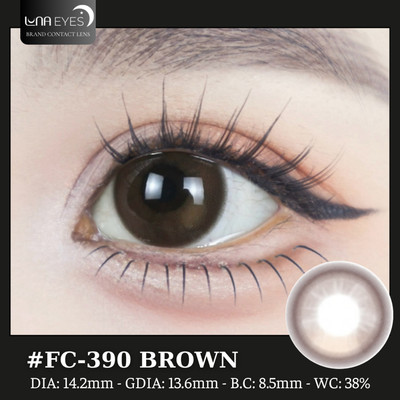 [6 tháng] Lens mắt FC-390 Brown màu nâu tự nhiên, có viền, size vừa - thương hiệu LUNA EYES
