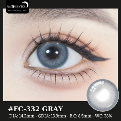 [SALE] Lens mắt FC-332 Gray màu xám viền xanh nổi bật, size vừa - thương hiệu LUNA EYES
