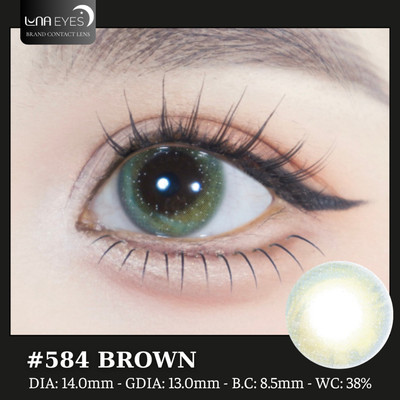 [SALE] Lens mắt 584 Brown màu nâu vàng mix xanh lá chấm bi nổi bật, size nhỏ - LUNA EYES brand