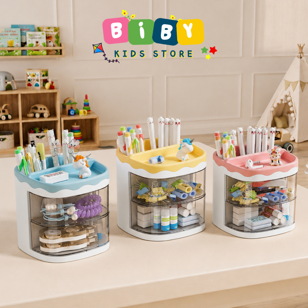 Hộp Đựng Bút BIBY Để Bàn Tiện Lợi, hộp đựng đồ trang điểm nhiều ngăn