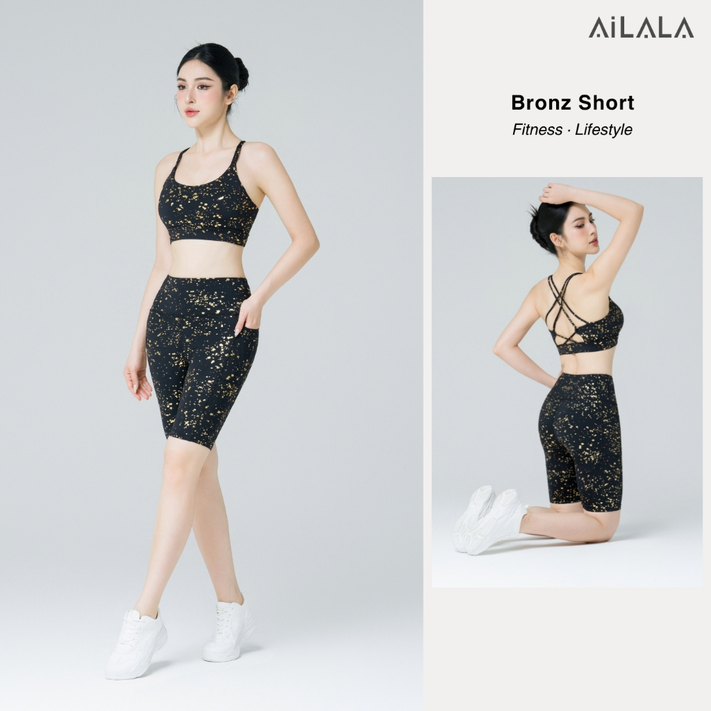AiLALA LUX96 Bộ Đồ Tập Yoga Pilates Nữ, Áo Bra Thể Thao Có Đệm, Quần Short 9' Có Túi, Size S-XL
